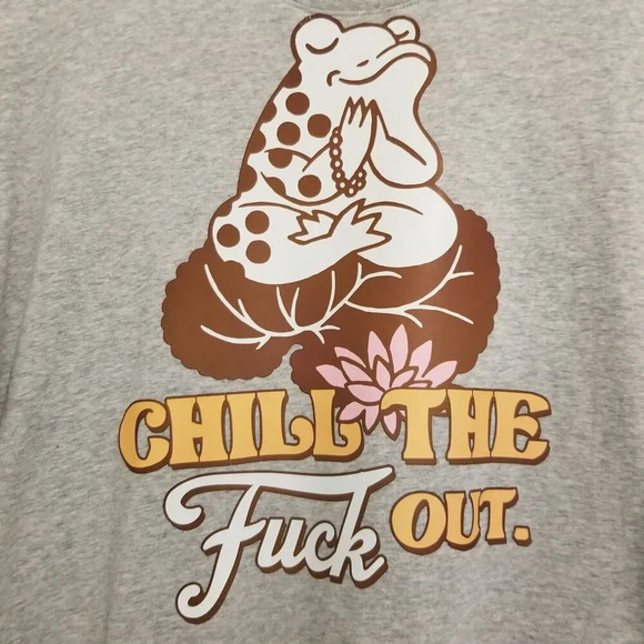 Mens Tshirt Large Gray Crewneck Frog Chill the F Out Short Sleeve - Picture 2 of 2